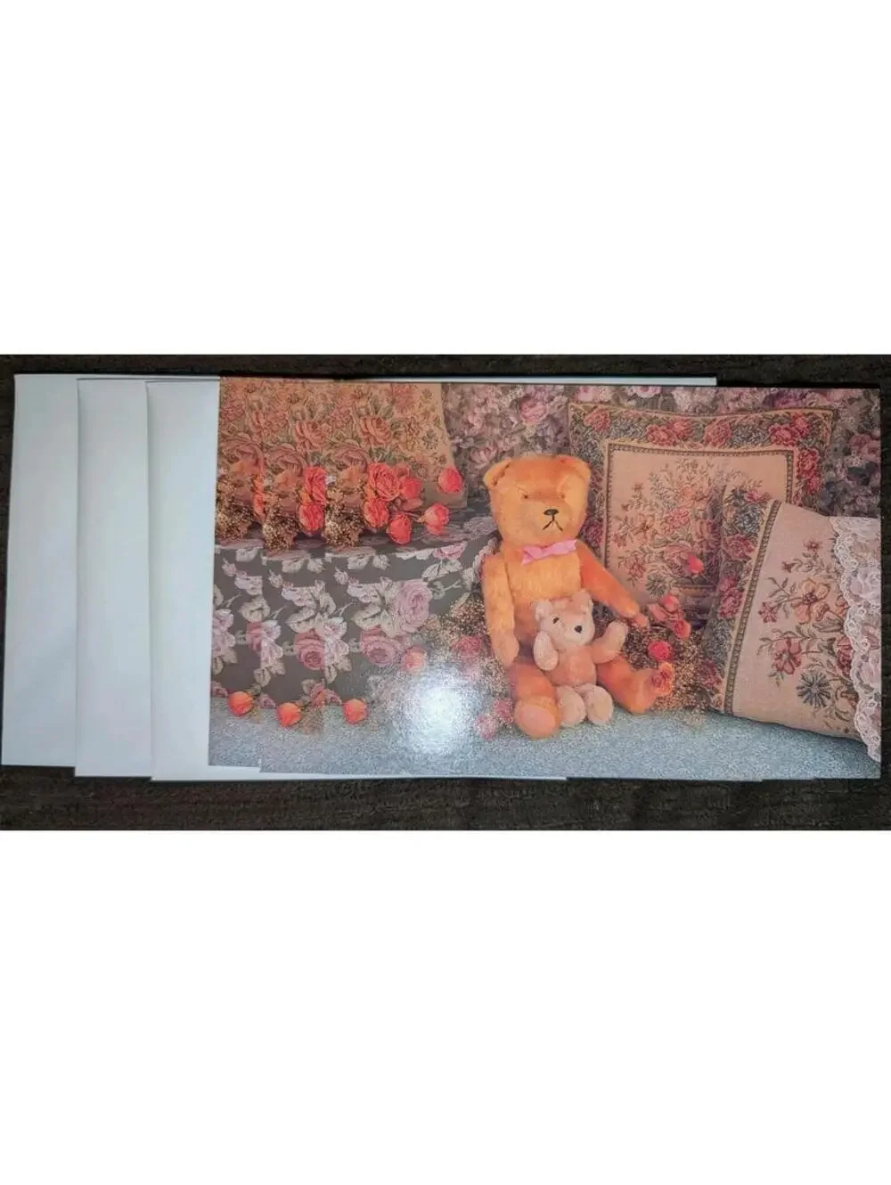 Vintage Regent Birthday Wishes Teddy Bears & Roses 3 cards & 3 envelopes